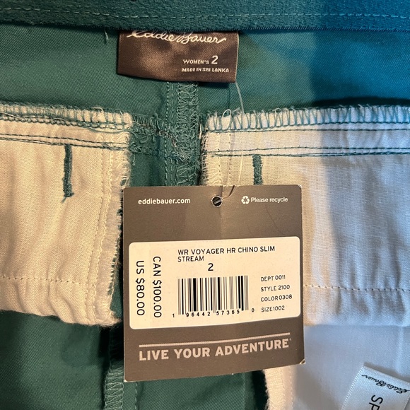 Brand New! Eddie Bauer Voyager HR Chino Slim Pant. Womens Size 2. Color stream. - Picture 6 of 7